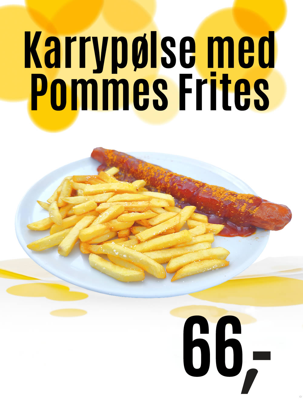 Karrypølse med pommes frites